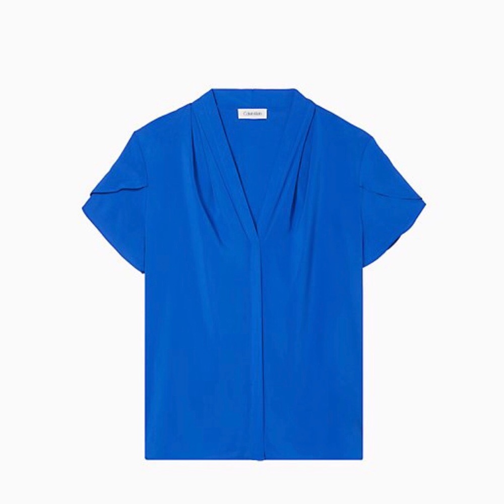 Calvin Klein V Neck Tulip Sleeve Top, Blue, 1X